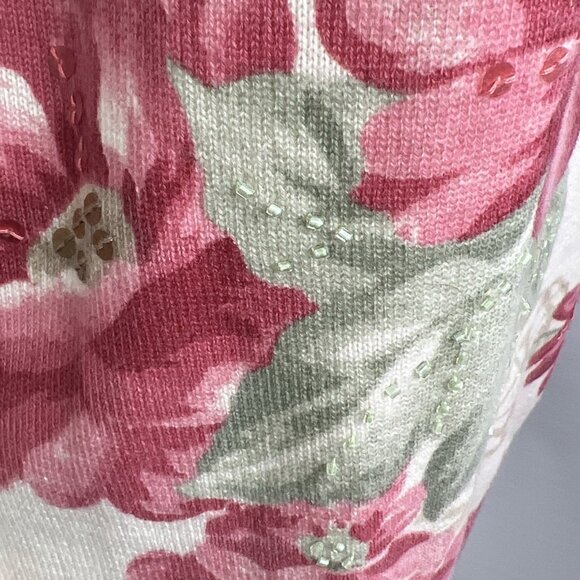 Alfred Dunner Sz L Sweater Womens Long Sleeve Knit Beaded Sequins Pink Flowers - Picture 7 of 9